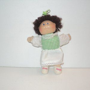Cabbage Patch Doll Mini 5" Brown Yarn Hair Hard Plastic Face, Stuffed Body